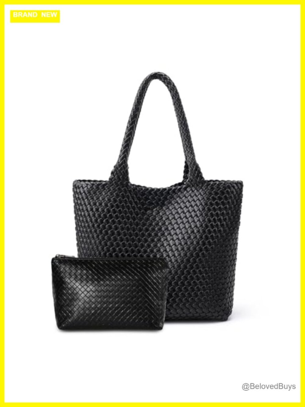 Woven Leather Tote Bag for Women Large Handbag with Clutch Vegan Leather